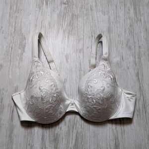 Bali White Floral Lace Overlay Deep U Neckline‎ Underwire Bra Size 34C